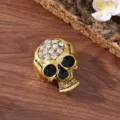 Vintage Rhinestone Skull Brooch Gothic Punk Crystal Lapel Pin Halloween Fashion Jewelry - Crown Skull (Antique Gold) (A-1-4)