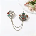 Vintage baroque crown double pin brooch with rhinestones and pearls for women fashion - Crown Geometric Tassel Style (8) / Bronze