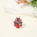Exquisite rhinestone ladybug brooch detail, vintage insect alloy pin accessory close up - 2.2*2.6cm / Silver With Red