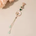 Chinese style Qipao yajin pendant antique jade bead metal brooch traditional fashion accessory - Orange