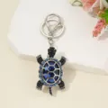Cute rhinestone turtle car keychain alloy animal key ring for women bags pendant - Dark Blue Turtle / 12.5*3.6cm / Ink Blue