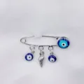 Silver safety pin brooch featuring blue evil eye glass beads and shell pendant for daily wear. - Shell Style (5)