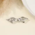 Fibbia a coppia in strass argento per cappotto di pelliccia, design ad ala, bottoni brillanti. - Stile a Forma di Ala Argento (5)