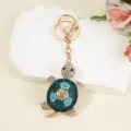Cute turtle rhinestone car keychain alloy crystal animal key ring bag pendant detail view - Four Movable Blue Turtle / 13*4.1*2.4cm / Four Movable Blue