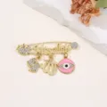 Broche épingle œil maléfique Masallah strass or mode vêtements bijoux accessoire cadeau - 5.8x4.5x0.9cm / Rose