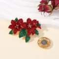 Strass kerstster broche magnetische sluiting kristal bloem speld detailweergave. - Rode Bloem