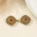Chiusura vintage in strass per mantello fibbia metallo bottone decorativo retro cappotto - Stile Motivo a Voluta Ambra (3)