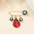 Evil eye ladybug brooch metal safety pin fashion jewelry aesthetic accessory fine detail shot - Red and Black Beetle Style (1)