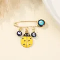 Exquisite evil eye ladybug brooch pin, stylish gold-tone metal fashion jewelry accessory. - Yellow Beetle Style (3)