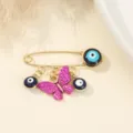 Creative minimalist butterfly brooch with evil eye design, elegant gold safety pin jewelry. - Pink Butterfly Style (5)