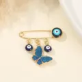 Elegant evil eye butterfly brooch pin gold tone safety pin blue crystal fashion jewelry accessories - Sparkly Blue Butterfly Style (11)