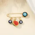 Broche œil maléfique avec pendentif pastèque, bijoux de yeux bleus porte-bonheur pour femmes. - Style Pastèque / 3.8x2.8cm