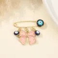 Gold evil eye bow safety pin brooch aesthetic fashion jewelry for women and girls - Pink Bowknot Style (12)
