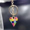 Colorful enamel geometric heart keychain alloy metal cute bag charm with gold keyring - Style S