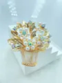 Vintage pearl flower basket brooch, gold plated crystal rhinestone pin for women. - Painted Gold Tree Pot White / 1 Piece