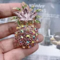 Stunning rhinestone crystal pineapple brooch pin, colorful sparkling fruit corsage accessory. - 6.3*4cm / Light Pink