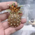 Crystal rhinestone pineapple brooch pin elegant fashion fruit corsage jewelry accessory for women - 6.3*4cm / Orange