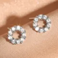 Orecchini a lobo rotondi in zircone argento da donna, gioielli geometrici scintillanti. - Stile Rotondo Traforato (CO02-3A) / Oro bianco