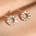 Chic orecchini a lobo geometrici rotondi in zircone cubico, gioielli moda elegante. - Stile Rotondo Traforato (CO02-3B) / Oro