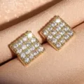Orecchini a lobo quadrati dorati con zirconi, elegante accessorio geometrico da lavoro. - Stile Quadrato (CO02-4A) / Oro