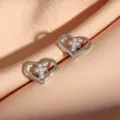Orecchini a lobo cuore croce in argento, gioielli geometrici zirconati brillanti. - Stile Cuore Croce Traforato (E160204) / Oro bianco