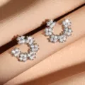 Orecchini a lobo geometrici in zircone a ferro di cavallo argentati, gioielli di moda brillanti. - Stile a C (E1702049) / Oro bianco