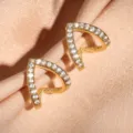 Orecchini geometrici dorati con strass, design con zirconi pavé, gioielli chic. - Stile a C (E1608495) / Oro
