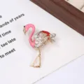 Exquisite flamingo brooch crafted from alloy with vibrant pink enamel and sparkling rhinestones. - Flamingo with Specifications / 5.6x3.7x1.7cm 13g