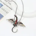 Vintage Öltropfen Cartoon fliegender Drache Anhänger Halskette Mode Schmuck Zubehör - Halskette Brosche Dual Use / Größe 8.8x7.6cm Kette 52cm / Grau