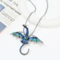 Vintage oil drop flying dragon necklace pendant, exquisite alloy fashion jewelry accessory. - Dual Use Necklace Brooch / Size 8.8x7.6cm Chain 52cm / Sky Blue