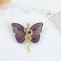 Exquisite blue purple embroidered butterfly brooch featuring a sparkling gold rhinestone snake design. - Snake Butterfly Brooch / 5.3x5cm / Gold Base Purple