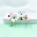 Detailed view of exquisite floral brooch with pink petals, green stem, and sparkling crystals. - Style 2 / 5.6x4cm