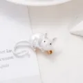 Close-up detail of a cute white mouse brooch, rhinestone and enamel accents for women. - White Mouse Style (105)