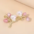 Exquisite floral brooch featuring gold branches, pink pearlescent buds, and sparkling crystal. - Style 1 / 5.6x4cm