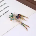 Vintage crystal rhinestone phoenix bird brooch enamel green leaf pin clothing accessories - Lucky Birds & Flowers