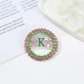 Crystal rhinestone round brooch pin featuring Greek letter AKA design for women clothing decor - Style 4 AKA Letter Pink Green Rhinestone Round Style / 4.5*4.5*1cm
