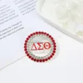 Round alloy rhinestone Greek sorority brooch pin, elegant fashion accessory for women clothing. - Style 3 ΔΣΘ Letter Red Rhinestone Round Style / 4.5*4.5*1cm
