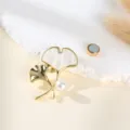 Ginkgo leaf brooch detail, gold rim white pearl, strong magnetic backing, elegant accessory. - Ginkgo Leaf Style / 15