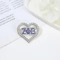 Heart pearl brooch rhinestone blue Greek letters metal pin elegant fashion jewelry accessory - Style 7 ZΦB Blue Rhinestone Heart Hollow Style