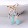 Elegant gold-plated ballet pointe shoes brooch with blue enamel and bow for women main view - 4x2.2x0.9cm (1 Piece) / Light Blue