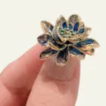 Lotus flower brooch pin enamel gold blue green gemstone exquisite vintage women clothing accessory - Lotus Brooch (C-4-7) / 2.5*2*1.1cm / Blue