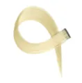 Blonde hair extension detail view showing the soft synthetic fiber texture and secure snap clip. - Off White