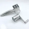 Stainless steel rotary cheese grater detail view showing metal drum and handle structure - Single Drum Set / Plastic Bag Packaging