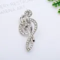 Zilveren strass muzieknoot vioolsleutel broche speld elegant schitterend kledingaccessoire - Zilveren G-Sleutel Stijl (0401-4)