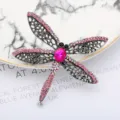 Exquisite dragonfly rhinestone brooch, detailed closeup showing pink crystal and alloy design. - Silver Pink Rhinestone Large Main Stone Dragonfly Style (0401-03)