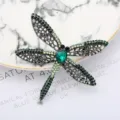 Exquisite dragonfly brooch featuring sparkling green rhinestones and vintage silver alloy. - Silver Green Rhinestone Large Main Stone Dragonfly Style (0401-03)