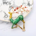 Elegant deer brooch with red plum blossoms, green enamel alloy pin for women's clothing. - Green Gold Enamel Floral Antler Deer Style (0401-03)