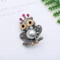 Uil broche speld met kroon parel en strass vintage legering mode sieraden accessoire - Uil met Kroon Stijl (0401-4)