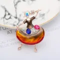 Exquisite dancing girl rhinestone brooch detail shot, elegant alloy fashion accessory. - Enamel Red Dress Girl Style (0401-03)
