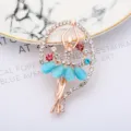 Rhinestone ballet dancer brooch, rose gold-tone alloy pin, elegant crystal clothing accessory. - Ballet Girl Blue Cat Eye Stone Style (0401-03)